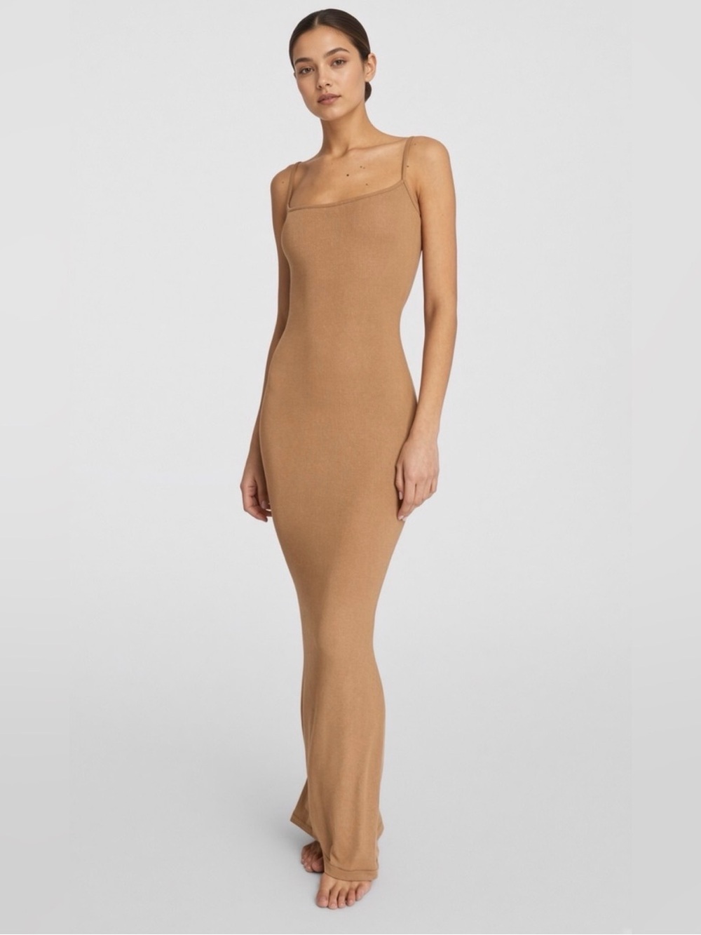 SKIMS NWT Camel Foil Shimmer Bodycon Maxi Slip Dress size small